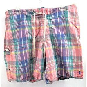 Polo Ralph Lauren Pink Plaid Swim Trunks Shorts  Mens Size 32‎